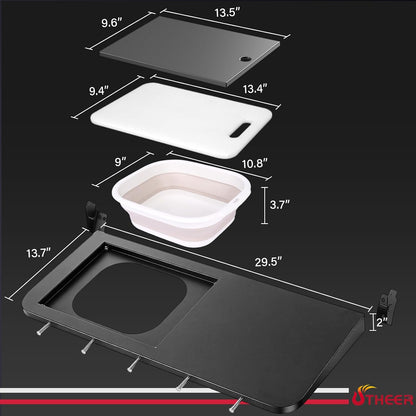 Upgraded Grill Table for Weber Kettle 22"/18"/26", Master Touch 22", Smokey Mountain, Recteq Pellet Grill RT-B380, Prep Station with Cutting Board, Basin, 4 Hooks, Shelf for Weber Kettle Accessories