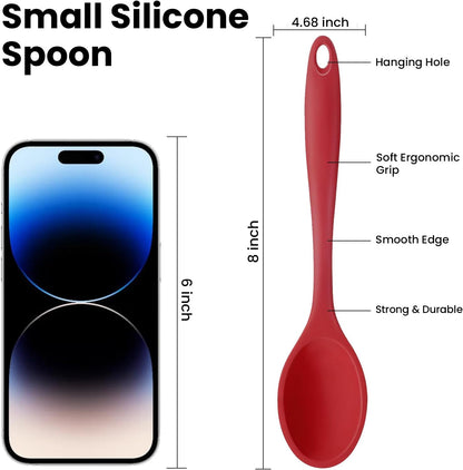 GEEKHOM Silicone Cooking Spoons, 4 Pieces 8" Heat Resistant Silicone Kitchen Utensils Set Serving Stirring Spoons for Non Stick Cooking, Mixing, Basting, Baking, Black+Red+Gray+Blue