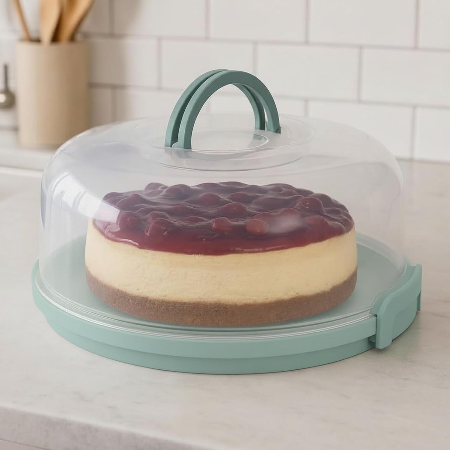Pie Carrier with Lid and Handle - Fits Pies 10in x 4.5in, Doubles as Divided Serving Tray - Cheesecake Container Dessert Carrier Pie Container With Lid, Cheesecake Containers with Lids - BPA Free