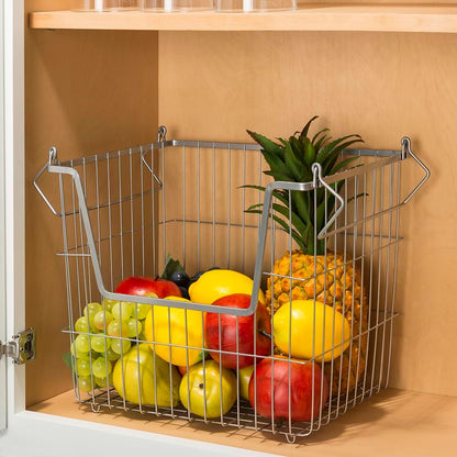 Home Basics Powder Coated Steel Wire Storage Organizer Basket Bin with Handles For Cabinets, Shelves, closet, Kitchen, Bedroom, Laundry Room, Vanity Small