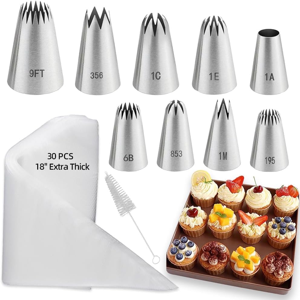 9PCS Large Piping Tips with brush,Sturdy Cake Piping Tip for Cookie Cupcake