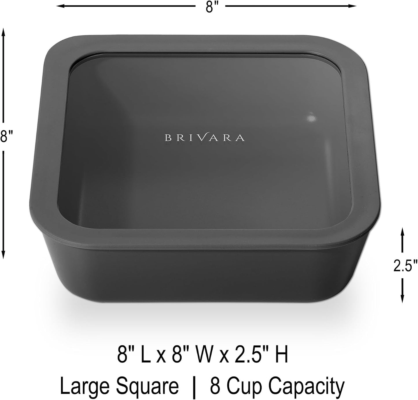 Ceramic Coated Glass Food Storage Container | No PTFE, PFOA, PFAS, and BPA | Reusable Non Toxic Meal Prep Container with Glass Lid | Easy To Store | 3 Cup Rectangle [Onyx]