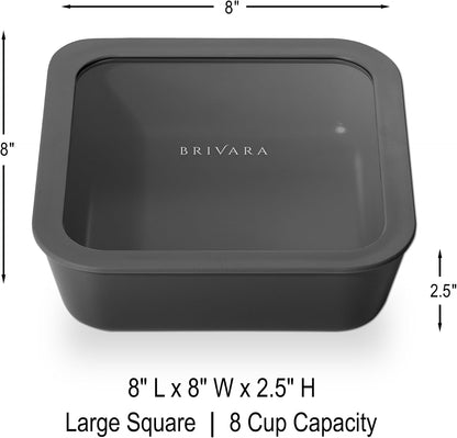 Ceramic Coated Glass Food Storage Container | No PTFE, PFOA, PFAS, and BPA | Reusable Non Toxic Meal Prep Container with Glass Lid | Easy To Store | 3 Cup Rectangle [Onyx]