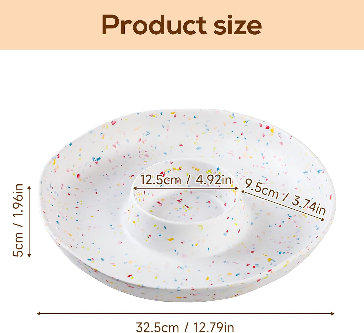 Melamine Chip & Dip Serving Platter Set of 2, 13 Inch Large Melamine Divided Bowls Set, Lightweight and Unbreakable Relish Tray for Appetizers, Snacks, Veggies, Candy - Elegant White Confetti Design