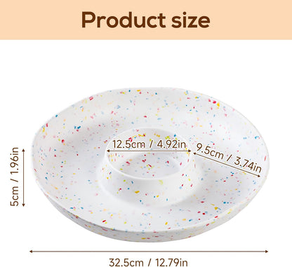 Melamine Chip & Dip Serving Platter Set of 2, 13 Inch Large Melamine Divided Bowls Set, Lightweight and Unbreakable Relish Tray for Appetizers, Snacks, Veggies, Candy - Elegant White Confetti Design