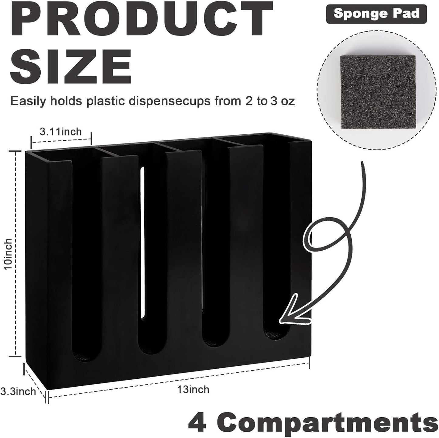 Wall Mount Portion Sauce Cup Lid Organizer Wood Sauce Cup Dispenser 4 Compartments Portion Cup and Lid Holder with Sponge Pad Cup Dispenser fits Cups Size 2 3 oz for Kitchen Counter Restaurant