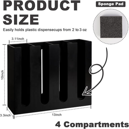 Wall Mount Portion Sauce Cup Lid Organizer Wood Sauce Cup Dispenser 4 Compartments Portion Cup and Lid Holder with Sponge Pad Cup Dispenser fits Cups Size 2 3 oz for Kitchen Counter Restaurant