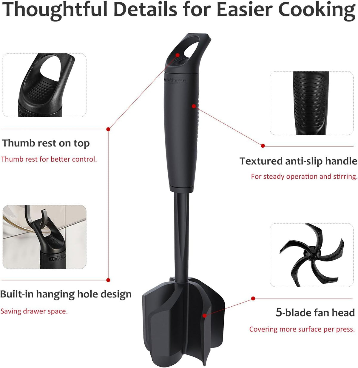 Ourokhome Meat Chopper and Potato Masher, Heat Resistant Nylon Ground Beef Smasher for Hamburger, 5 Curved Blades Nonstick Safe Mixer & Stirrer, Practical Kitchen Gadgets, Mint