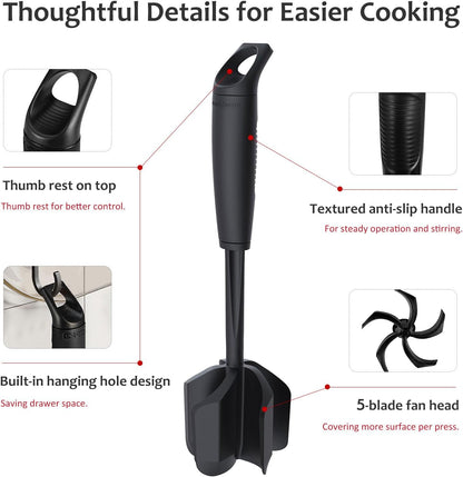 Ourokhome Meat Chopper and Potato Masher, Heat Resistant Nylon Ground Beef Smasher for Hamburger, 5 Curved Blades Nonstick Safe Mixer & Stirrer, Practical Kitchen Gadgets, Mint