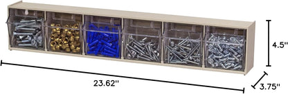 Akro-Mils TiltView Plastic Storage Cabinet with 6 Tilt Out Bins, Horizontal Organizer, Teacher Toolbox, and Office Supply Organizer, 23-5/8" W x 3-1/2" H x 3-3/4" D, Stone
