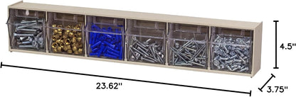 Akro-Mils TiltView Plastic Storage Cabinet with 6 Tilt Out Bins, Horizontal Organizer, Teacher Toolbox, and Office Supply Organizer, 23-5/8" W x 3-1/2" H x 3-3/4" D, Stone