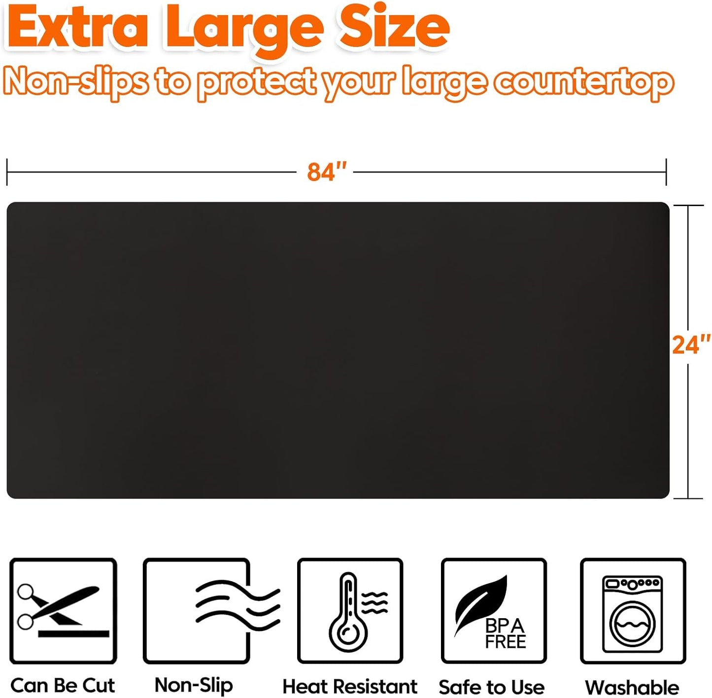 Extra Large Silicone Mat, 84”x24” Heat Resistant Mats for Countertop, Cuttable Waterproof Kitchen Counter Mat, Multipurpose Countertop Protector Mat, Silicone Mats for Kitchen Counter (Translucent)