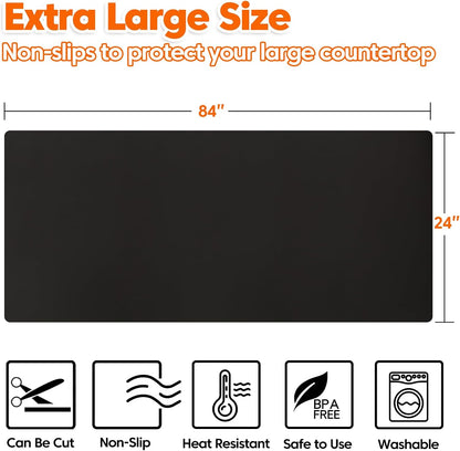 Extra Large Silicone Mat, 84”x24” Heat Resistant Mats for Countertop, Cuttable Waterproof Kitchen Counter Mat, Multipurpose Countertop Protector Mat, Silicone Mats for Kitchen Counter (Translucent)