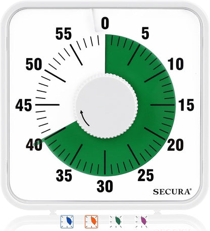 Secura 60-Minute Visual Countdown Timer, 7.5-Inch Oversize Classroom Visual Timer for Kids and Adults, Durable Mechanical Kitchen Timer Clock with Magnetic Backing (Blue)