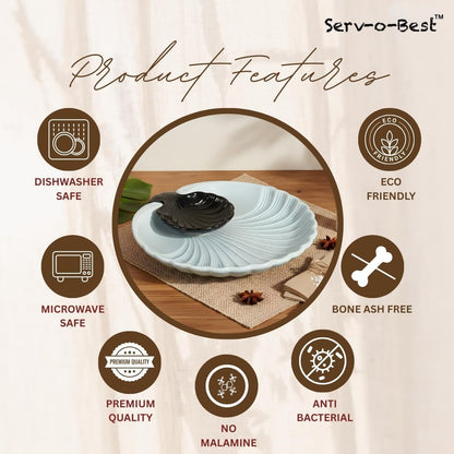 Servo Best Grey Ceramic Chip and Dip Platter, Shell Design Appetizer Serving Tray with Built-In Dip Bowl, Sectioned Snack Platter for Chips Salsa Veggies, Party Entertaining Serveware Gift