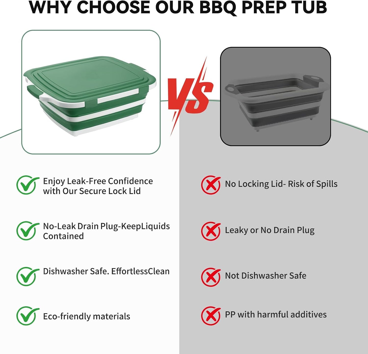XUDAKAIXIN Collapsible BBQ Prep Tub for Meal Prep, Marinating,Food Storage, picnics, camping, barbecues,cutting fruits and vegetables - Includes Cutting Board and Locking Lid,(X-Large) Black
