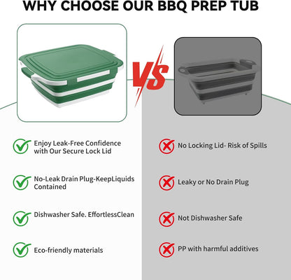 XUDAKAIXIN Collapsible BBQ Prep Tub for Meal Prep, Marinating,Food Storage, picnics, camping, barbecues,cutting fruits and vegetables - Includes Cutting Board and Locking Lid,(X-Large) Black