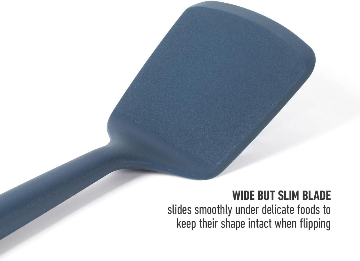 Calphalon Edge Silicone Spoon, Flexible Silicone Cooking Spoon with Reinforced Core, Heat-Resistant Nonstick-Safe Kitchen Spoon for Stirring, Mixing & Serving, Navy