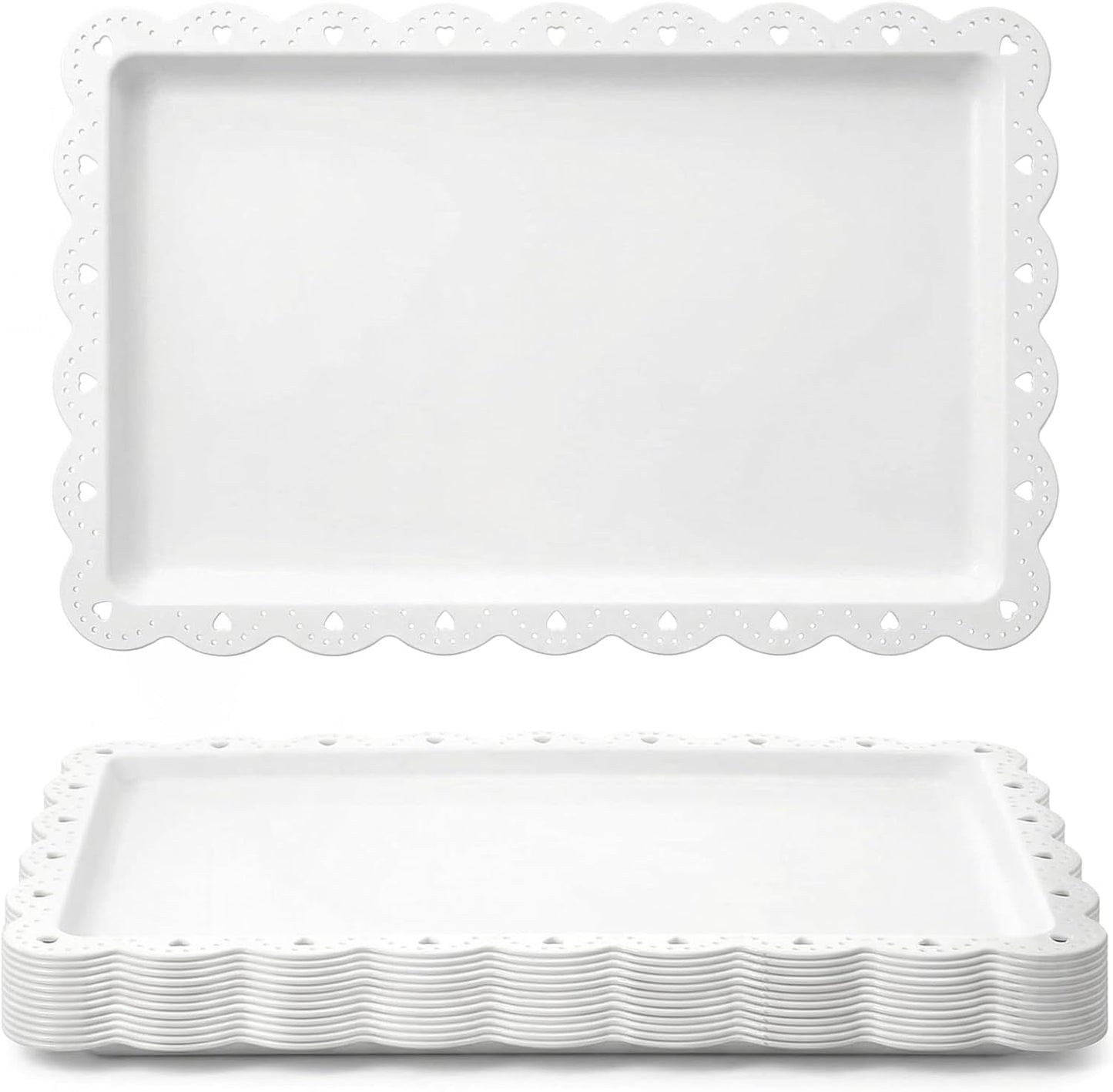 12-Pack White Serving Tray Set, 14.4" X 9.3" Rectangle Disposable Plastic Platters for Cookies, Desserts, Appetizers, Party, Wedding, Catering & Restaurant Use