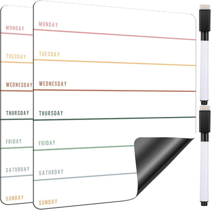 Outus 2 Pieces Magnetic Weekly Dry Erase Boards Erasable Weekly Calendars Whiteboard Planners with 2 Pieces Markers for Office, Home, School Supplies (Color 1, 9.4 x 7.5 Inch)