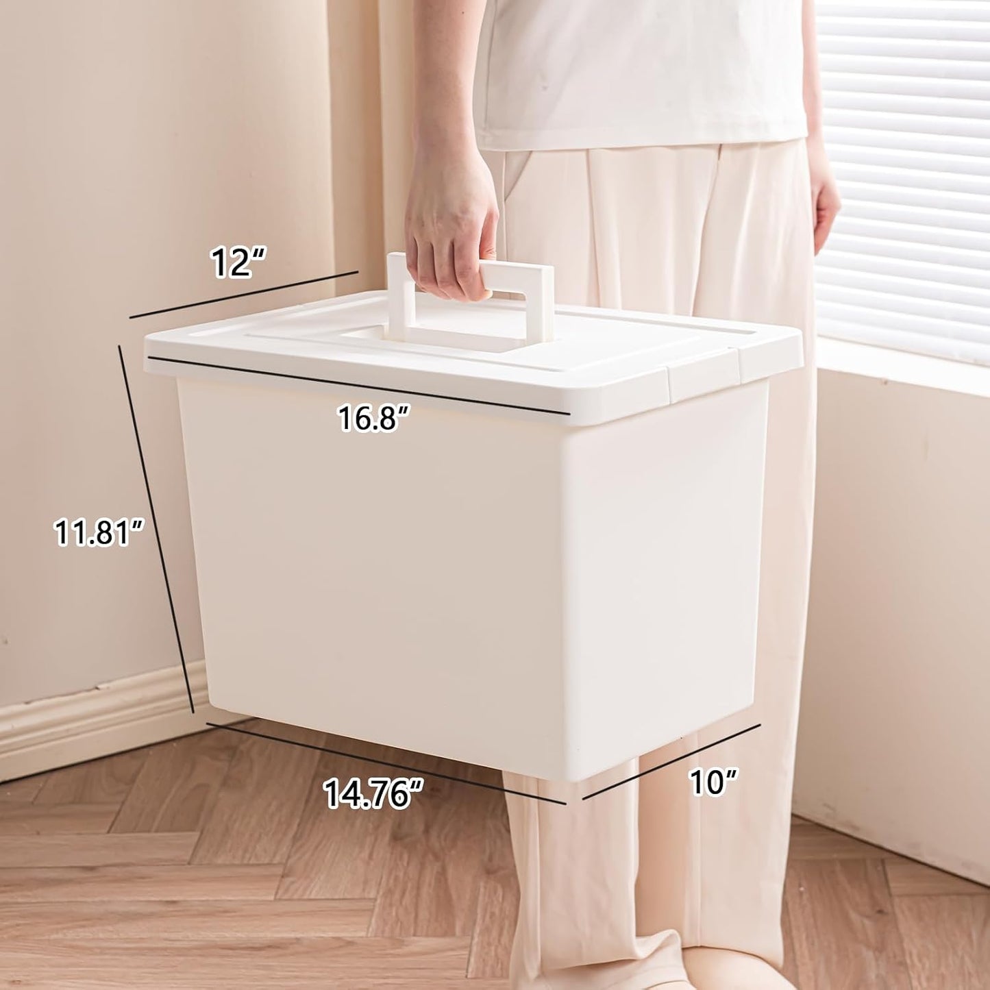3 Extra Large Storage Bin with 4 Quiet 360° Swivel Casters - 55cm Heavy Duty Organizer with Snap-On Lid, Dust-Proof Moisture-Proof, Stackable Design for Living Room, Bedroom, Study