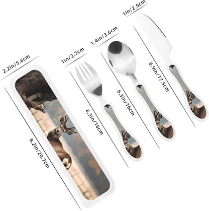 3-Piece Kids Silverware Set With Storage Case, Stainless Steel Reusable Children Safe Knife Spoon Fork Set Blue Active Girl Running Sunset Children Flatware Set For Kids Lunch Box - Colors C