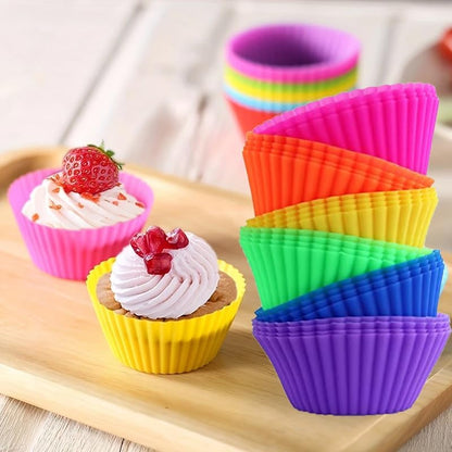 Reusable Silicone Cupcake Liners & Muffin Molds, 6 Pack, 2.36 Inch Non-Stick, Heat-Resistant Rainbow Baking Cups, Eco-Friendly, Dishwasher Safe, Flexible Oven Bakeware