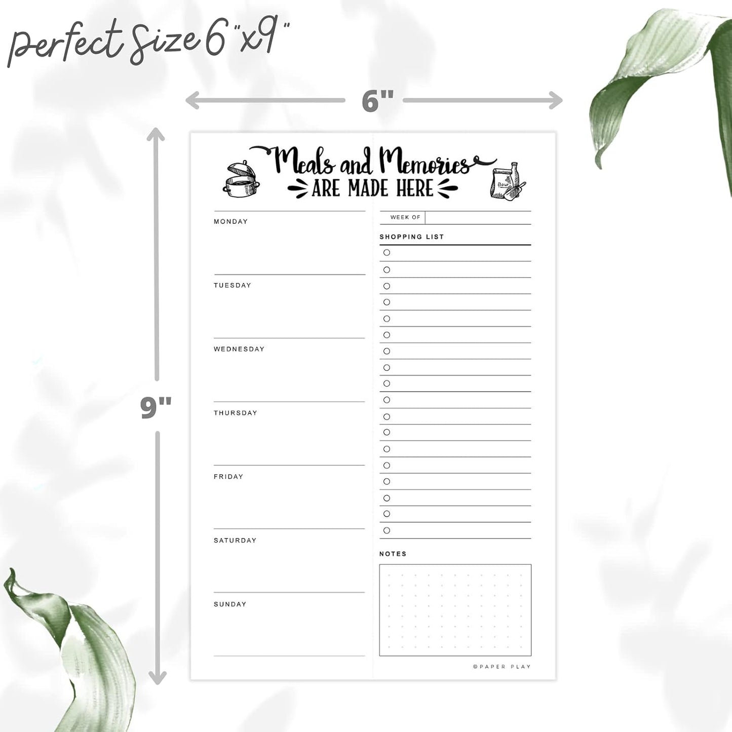 Magnetic Meal Planning Pad for Fridge 52 Undated Tear-off Sheets, 6x9 Inch Meal Planning Notepad for Meal Planner & Grocery List with Magnet, Weekly Meal Planner with Tear Off Shopping List