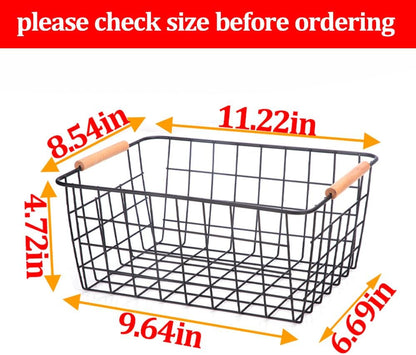 Metal White Wire Basket,Food Storage Organizer with Wooden Handles, pantry organizers and storage for Organizing Kitchen Cabinets potato onion, 2 Packs
