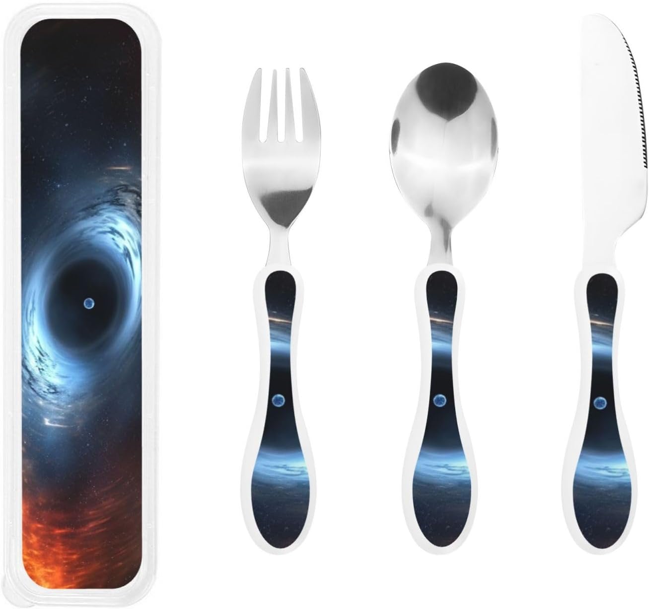3-Piece Kids Silverware Set With Storage Case, Stainless Steel Reusable Children Safe Knife Spoon Fork Set Blue Eyed Dog Children Flatware Set For Kids Lunch Box