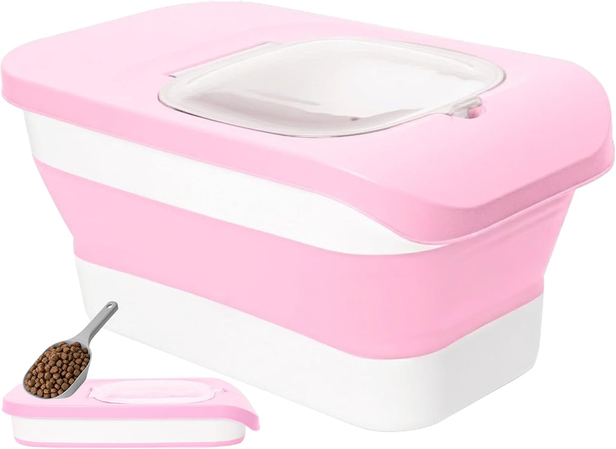 25-28Lbs Dog Food Storage Container Airtight,Collapsible Pet Food Storage | Dog Food Container with Handle,Wheels,Double Airtight Seal Fresh,Save Space,Pest/Mouse-proof,Small Cat Food Container,Scoop