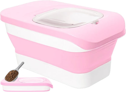 25-28Lbs Dog Food Storage Container Airtight,Collapsible Pet Food Storage | Dog Food Container with Handle,Wheels,Double Airtight Seal Fresh,Save Space,Pest/Mouse-proof,Small Cat Food Container,Scoop