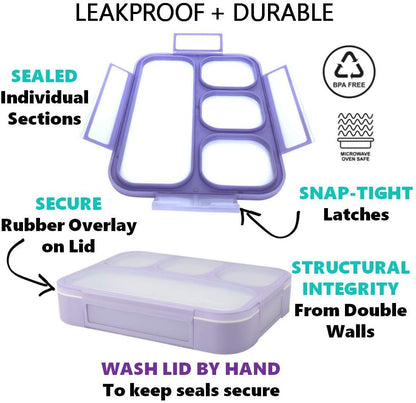 Bento Lunch Box for Kids or Adults, Snack Containers for Boys, Girls, School Daycare Work, 3 Divided Compartments Meal Planning Portion Control, BPA-Free Boxes, Utensils | Blue Purple 2 pack