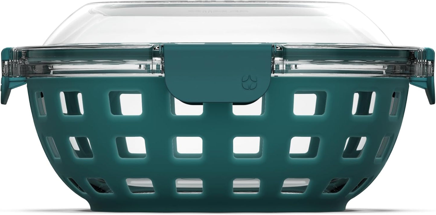 Ello Duraglass Meal Prep Container- Glass Food Storage Container with Silicone Sleeve and Airtight BPA-Free Plastic Lid, Dishwasher, Microwave, and Freezer Safe