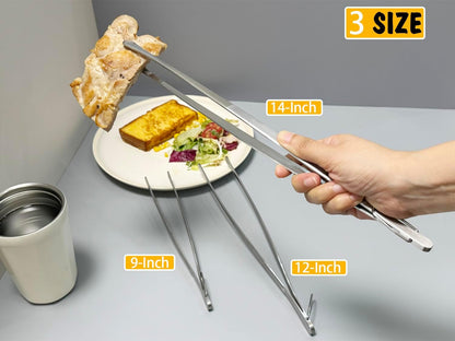 JETKONG 3 Pcs Extra Long Kitchen Tweezers 9 12 14 Inch Heavy Duty Stainless Steel Cooking Tweezers (Round Tips, Silver)
