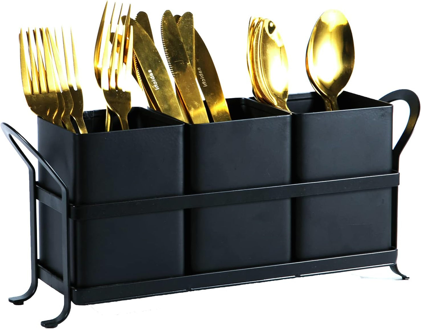 NelyBet Utensil Holder Silverware Caddy for Party Countertop, 3pcs Bins Set Silverware Caddy Organizer Holders for Spoon and Fork, White and Black