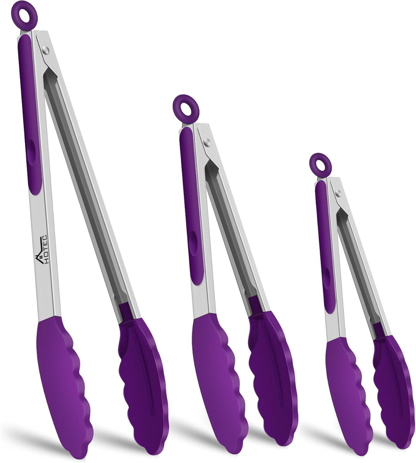 HOTEC Premium Stainless Steel Locking Kitchen Tongs with Silicon Tips, Set of 2-9" and 12"