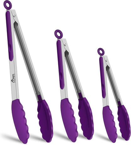 HOTEC Premium Stainless Steel Locking Kitchen Tongs with Silicon Tips, Set of 2-9" and 12"