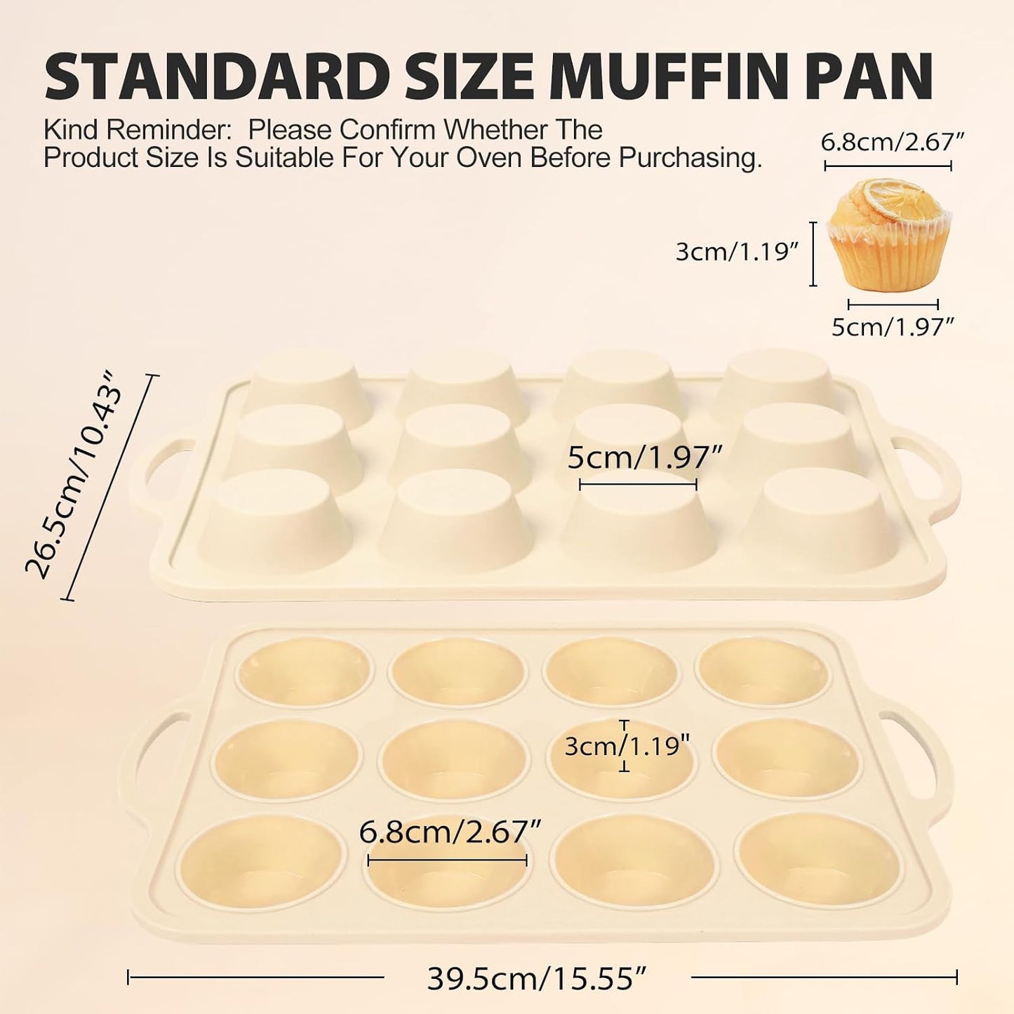 3Pcs Silicone Muffin Pan 6, 12 and 24 Cup with Metal Frame, Non Stick Jumbo Cupcake Pan with Handles, BPA Free Silicon Mini Muffin Tin Regular Tray For Baking,Egg Bites,Mold Light Grey