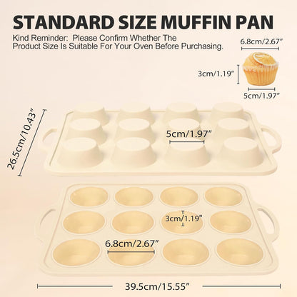 3Pcs Silicone Muffin Pan 6, 12 and 24 Cup with Metal Frame, Non Stick Jumbo Cupcake Pan with Handles, BPA Free Silicon Mini Muffin Tin Regular Tray For Baking,Egg Bites,Mold Light Grey