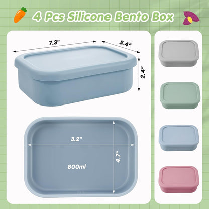 Layhit 4 Pcs Silicone Bento Box Lunch Box for Adult, 23.7 oz Reusable Sandwich Containers Food Storage with Lids Airtight for Lunch Meals Snacks, Dishwasher Freezer Safe (Matte Multicolor)