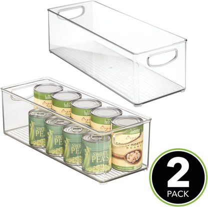 mDesign Plastic Kitchen Organizer - Storage Holder Bin with Handles for Pantry, Cupboard, Cabinet, Fridge/Freezer, Shelves, and Counter - Holds Canned Food, Snacks - 2 Pack - Clear