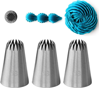 4B Piping Tip Set, Open Star Frosting Tips for Cake Decorating, 3 Pcs