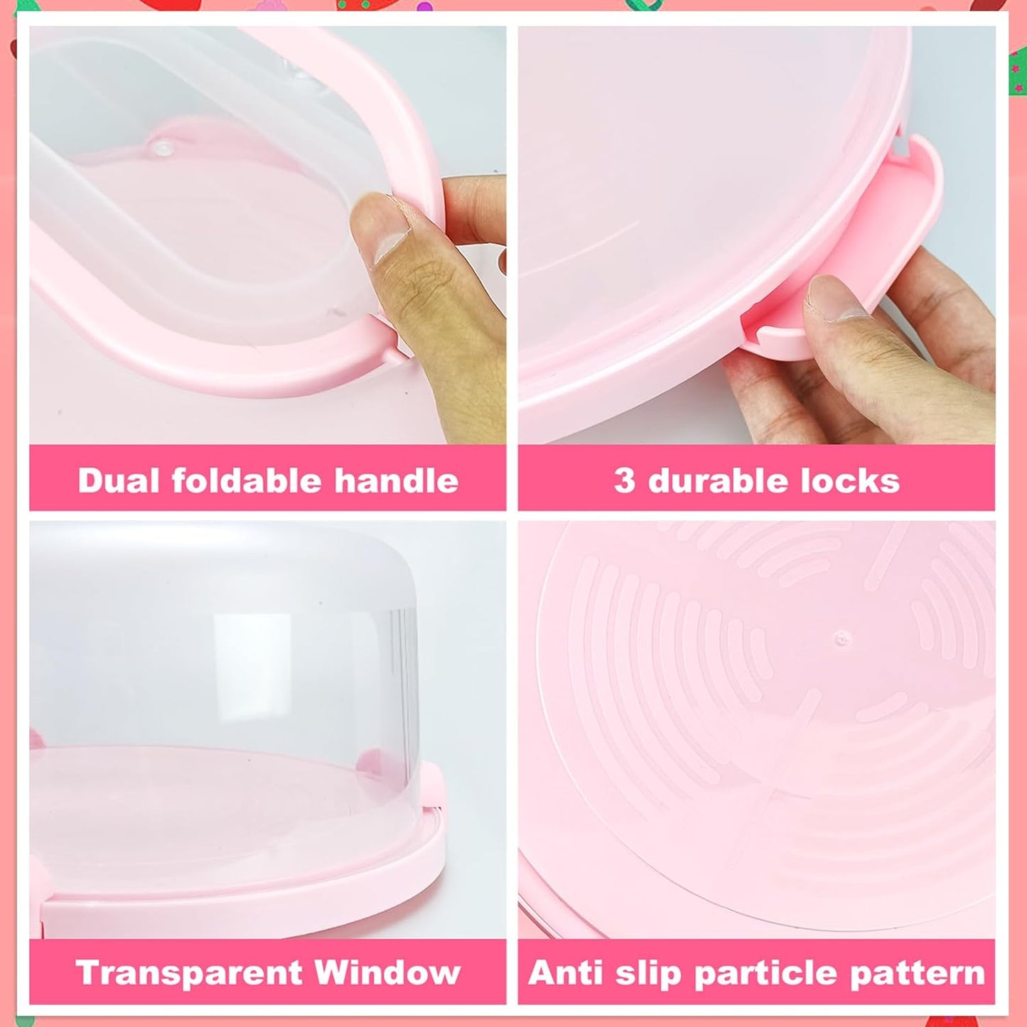 Cake Carrier with Lid and Handle, Fit 10’’ Cake Stand with Lid, Cake Transport Storage Container, Cake Containers Cover Stand with Lids, 3 Secure Side Closures (White)