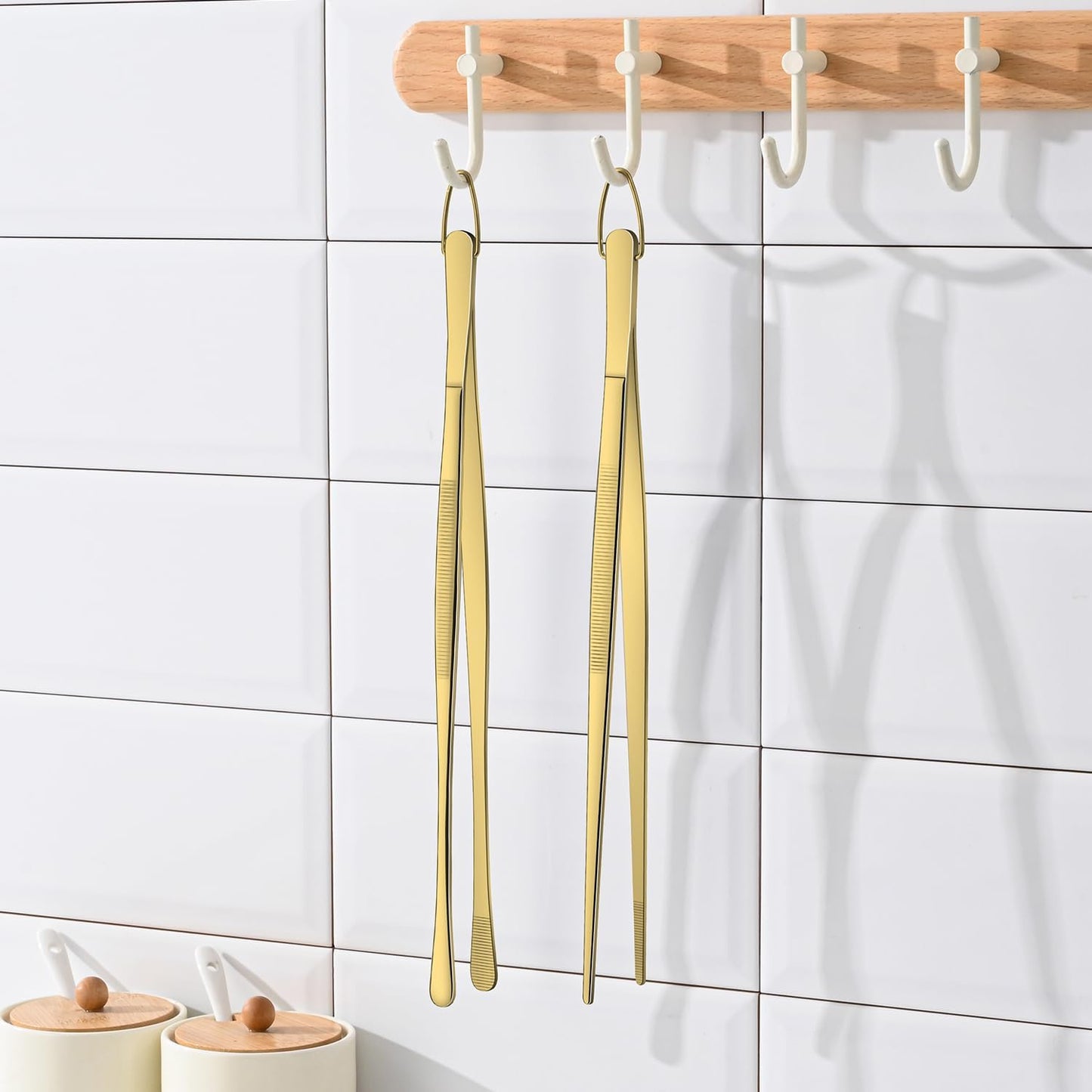 DEHOV 12 Inch Gold Stainless Steel Kitchen Tweezers For Cooking Tongs Set of 2, Metal Long Food Tweezers, BBQ Grill Tongs For Pasta