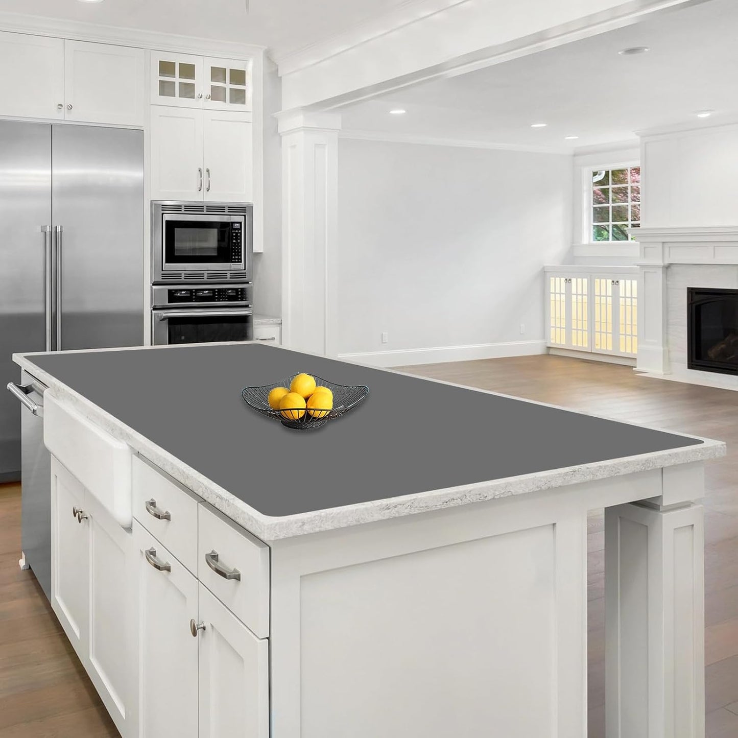 72''x16'' Extra Large Silicone Mat for Kitchen Counter, Heat Resistant Countertop Protector, Non-Slip Waterproof Kitchen Island Mat, Easy to Clean, Light Gray