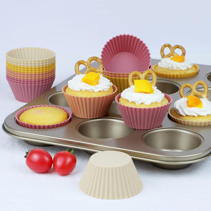 Silicone Baking Muffin Cups 12 Pack, Reusable Cupcake Liners Cake Molds, BPA Free, Dishwasher Safe(White, Green, Navy, Dusty Blue)