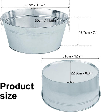 3 PCS 15.3 x 9 x 6 inches Black Metal Galvanized Tub with Handles, 3 Gallon Galvanized Beverage Tubs for Parties, Large Metal Drink Ice Buckets for Beer, Wine, Cocktails & Outdoor Events