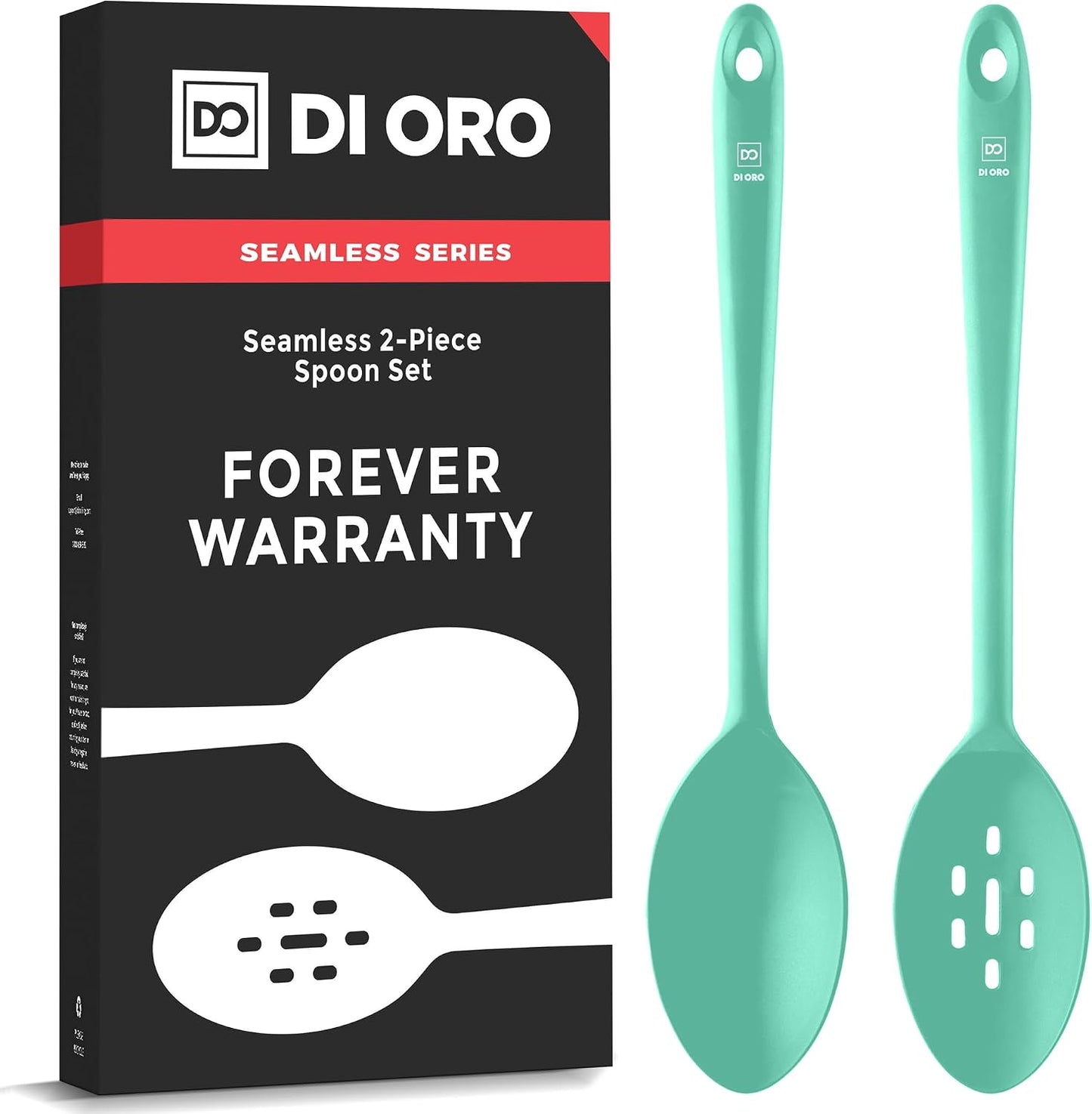 DI ORO Silicone Spoons for Cooking - Large Kitchen Spoons for Mixing, Serving, & Stirring - 600°F Heat-Resistant Non Stick Utensils – Big Solid & Slotted - Dishwasher Safe (2pc, Black)