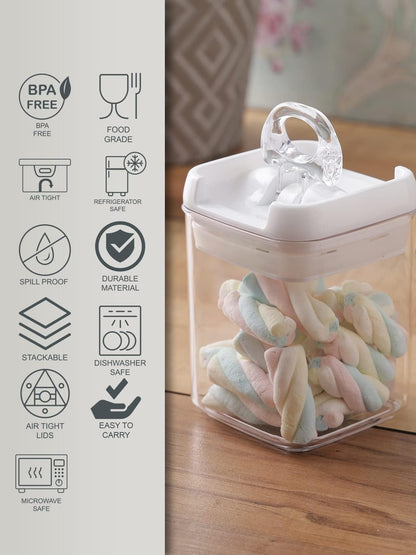 Felli®️ Flip-Tite Acrylic Airtight Food Storage Container With Flip Lid - 270ml | Leak Proof, BPA Free Plastic Container For Kitchen | Easy To Open Ring Handle | Stackable Multipurpose Jar Canister
